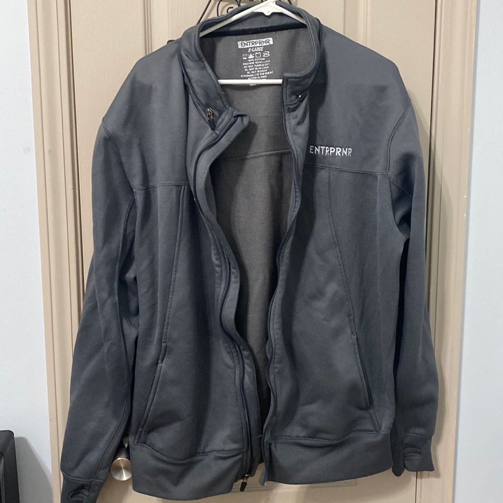 Entreprnr gray zip up sweater